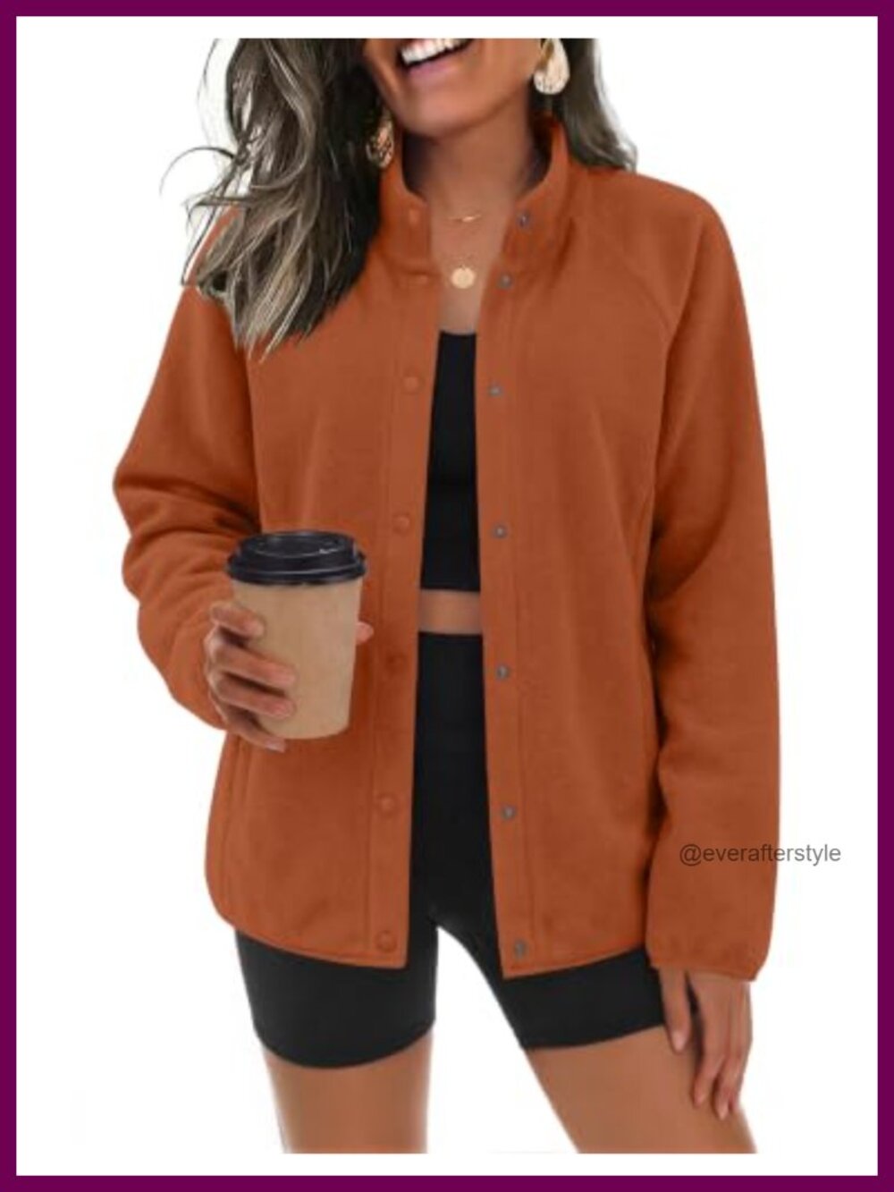 Fleece Jacket Women Button Down Full Zip Stand Collar Winter Coat